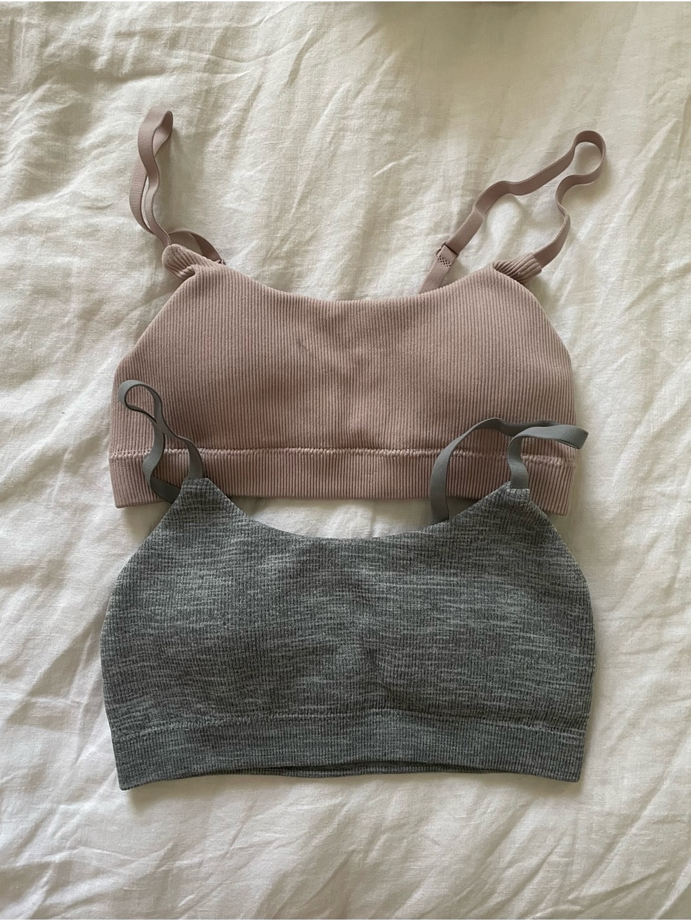 3/$15 Ribbed Mauve and Heather Gray Seamless Bralette Duo